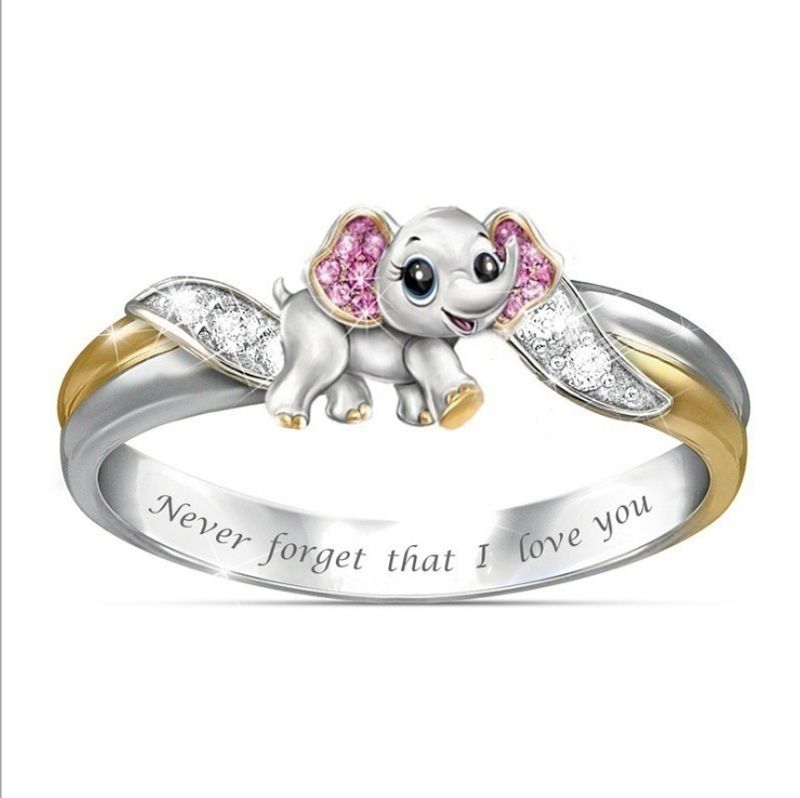 Cute Pink Blue Elephant Ring Never Forget Oath Alloy Ring Wholeasle