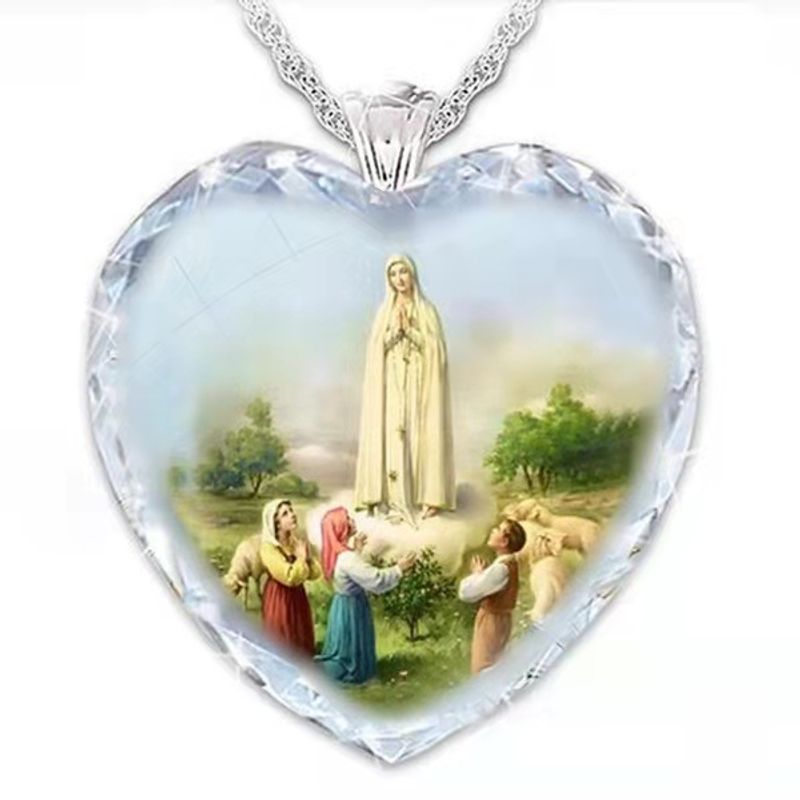 New Heart-shaped Pendant Virgin Prayer Statue Memorial Crystal Necklace Wholesale