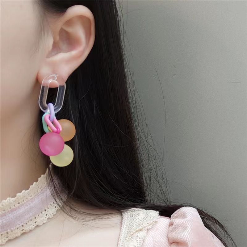 Fashion Colorful Bubble Shaped Gum-candy-colored Long Tassel Earrings
