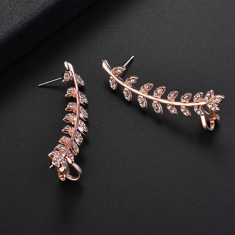 Ornement De Mode Incrustation Strass Feuille En Forme De Boucles D'oreilles