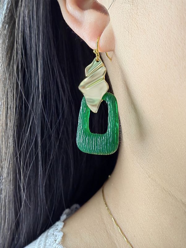 Pendientes Colgantes De Resina Geométrica Cuadrado Verde Grande Retro De Moda