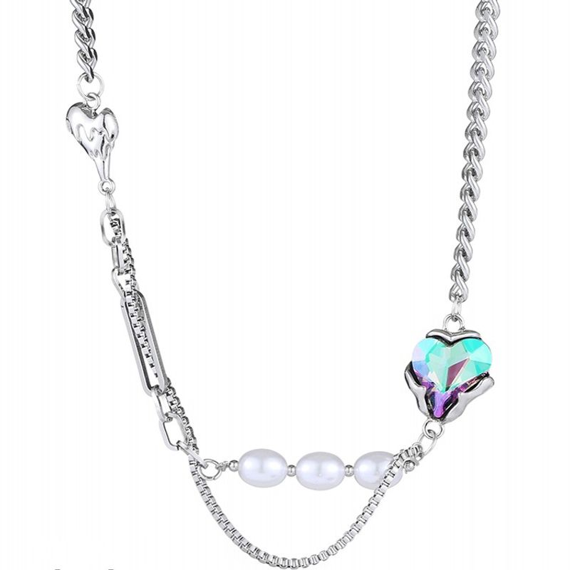 Mode Einfache Edelstahl Zirkon Anhänger Perle Halskette Perle Schlüsselbein Kette