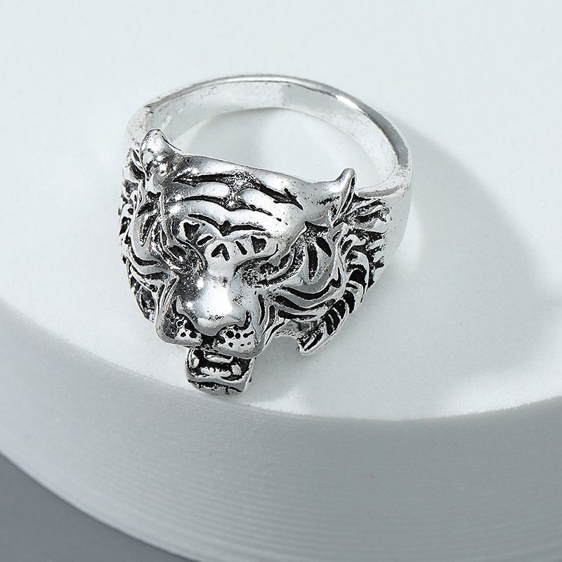 Retro Drei-dimensional Alte Silber Tier König Tiger Kopf Geformt Ring