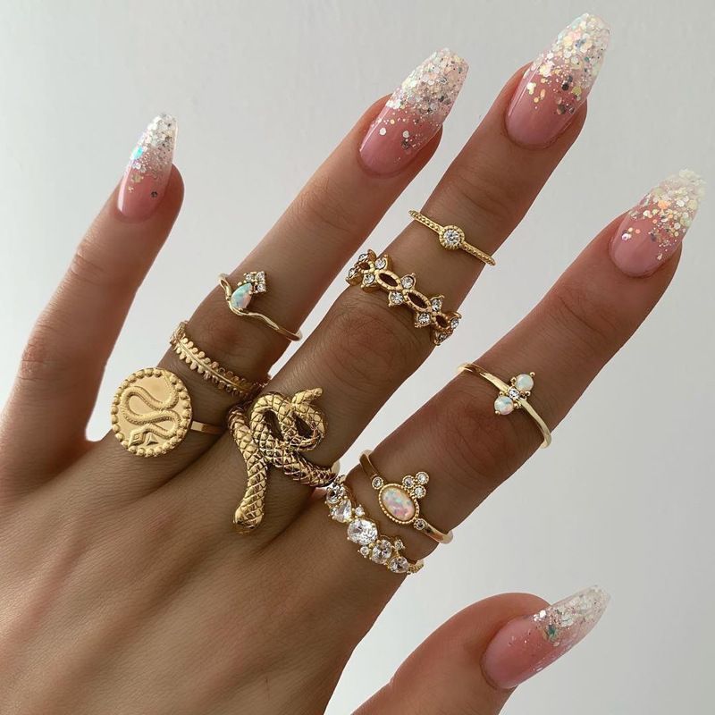 Fashion Knuckle Ring Alloy Animal Zodiac Diamond-embedded Gold 9-piece Ornament For Women