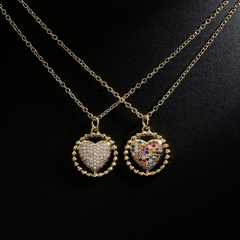 Moda Cobre 18k Oro Clavícula Cadena Micro Incrustaciones Zirconia En Forma De Corazón Colgante Collar