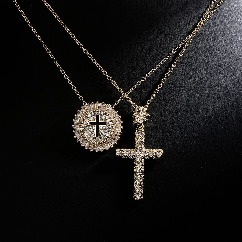 Fashion Geometric Cross Copper Zircon Pendant Necklace In Bulk
