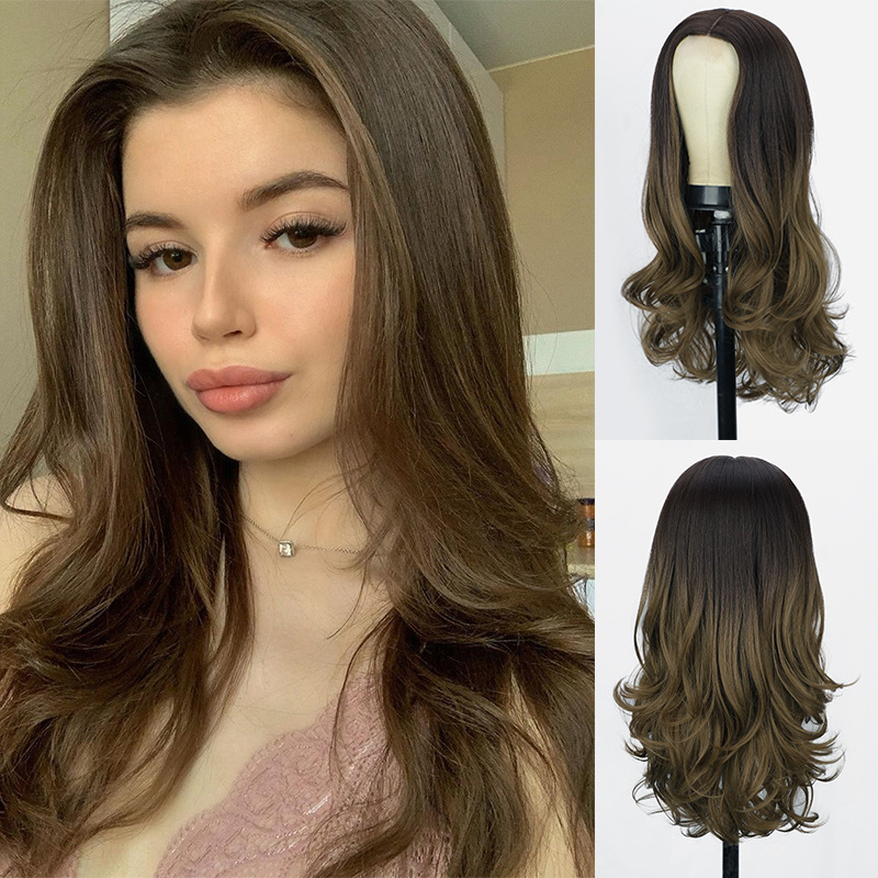 Women's Front Small Lace Mid-length Long Curly Hair Chemical Fiber Wigs