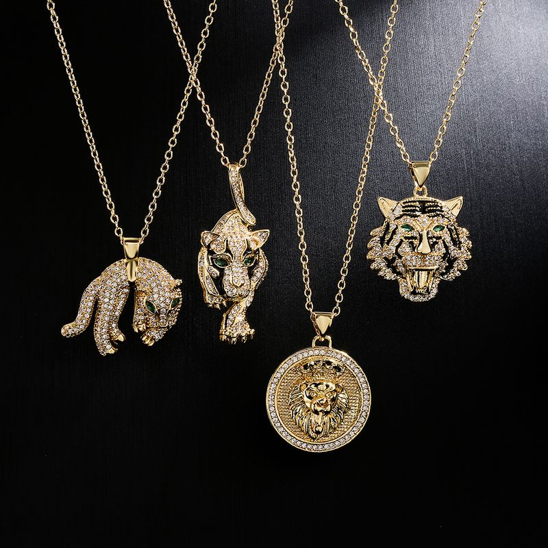 Mode Kupfer 18k Vergoldung Zirkon Tier Halskette Tiger Leopard Lion Anhänger