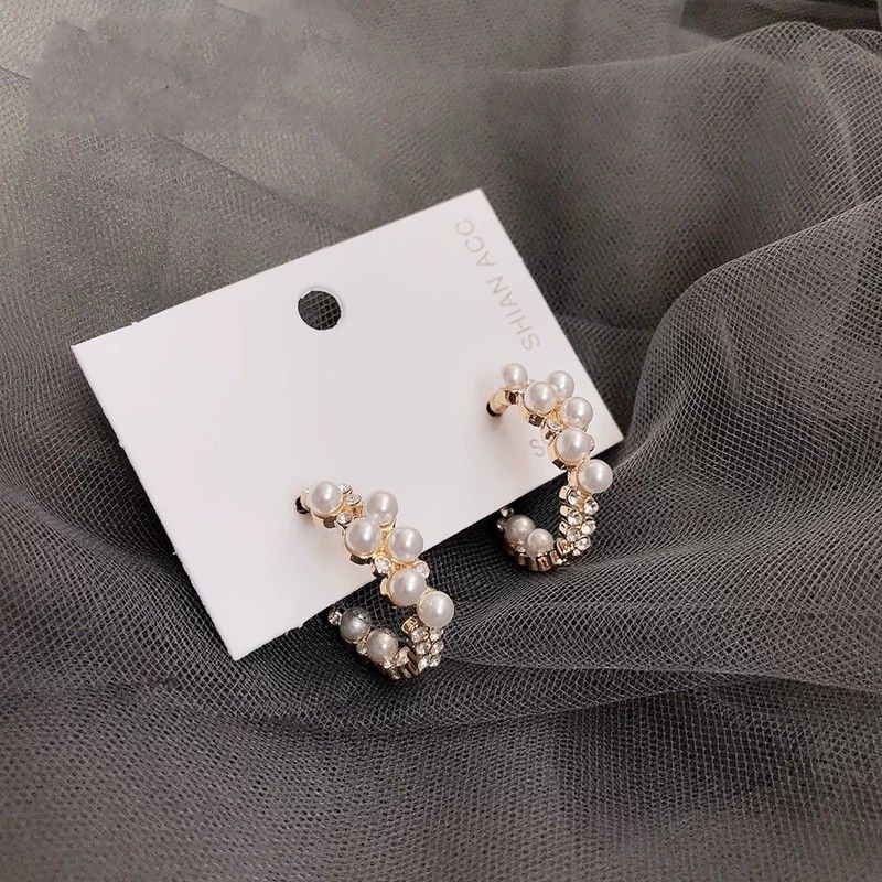 Mode C-form Eingelegte Perlen Vergoldet Perle Vergoldet Ohrringe