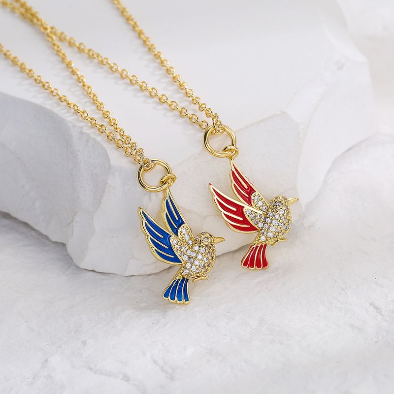 Mode Kupfer Reales Gold Micro Intarsien Zirkon Vogel Anhänger Halskette