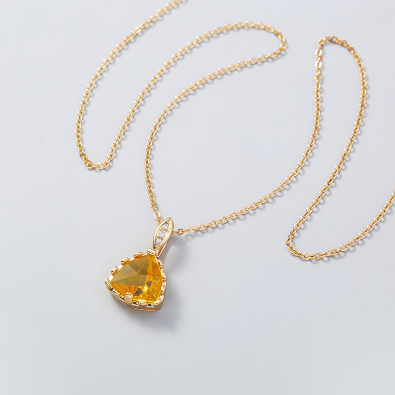 Yellow Big Gem Geometric Triangle Pendant Copper Necklace