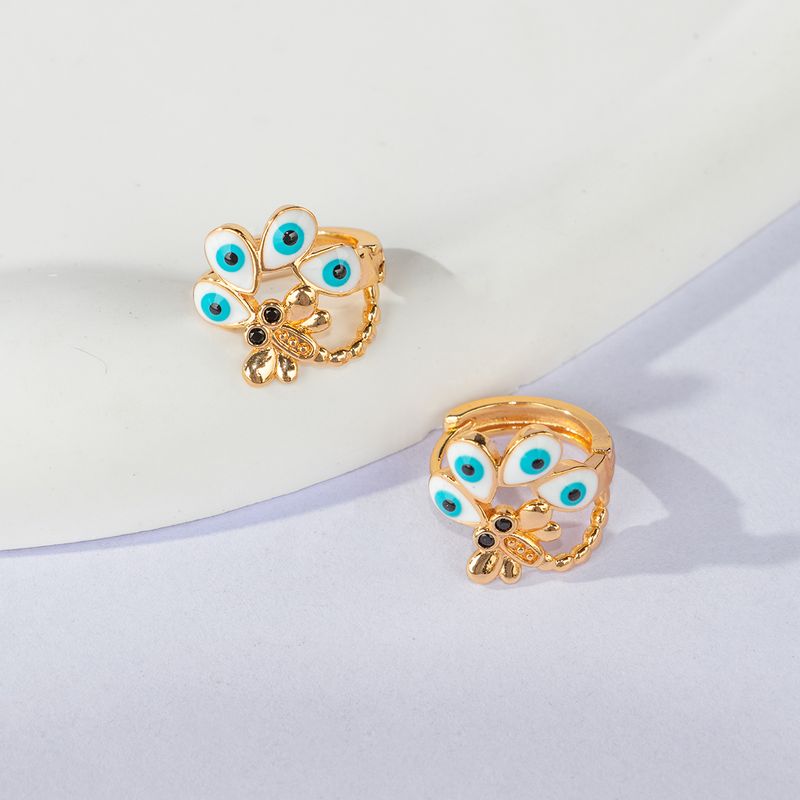 New Fashion Creative Copper Electroplated 18k Gold Blue Devil's Eye Dragonfly Earrings