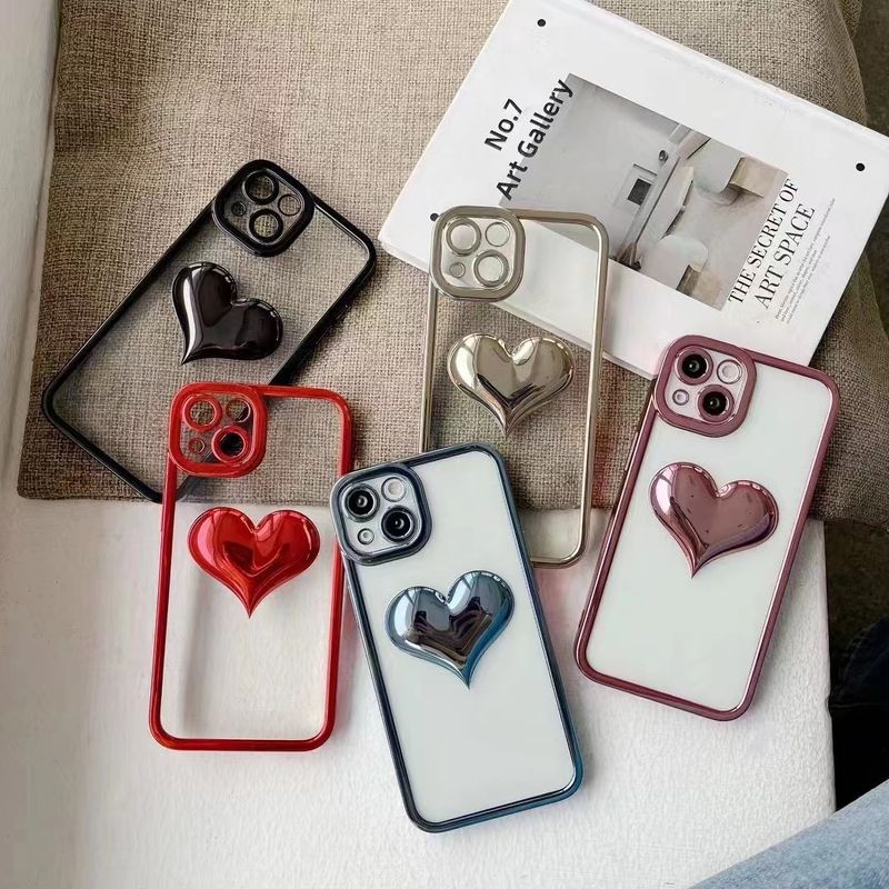 Three-dimensional Heart Transparent Electroplating All-inclusive Silicone Drop-resistant Iphone13 Phone Case