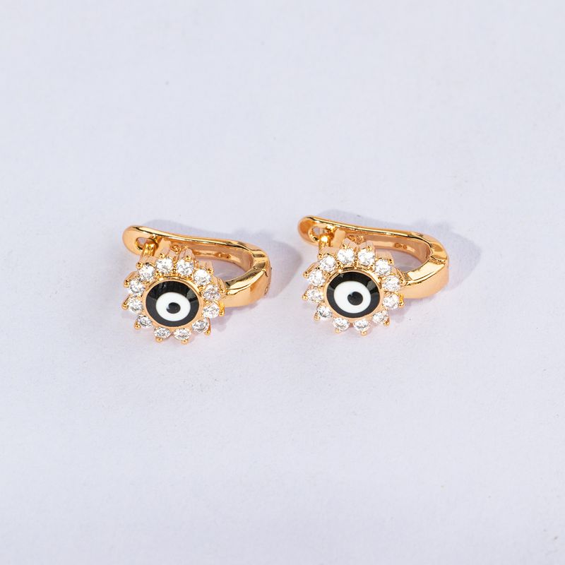 Mode Simple De Diable Eye Placage 18k Or Rétro Incrusté Zircon Boucles D'oreilles En Cuivre