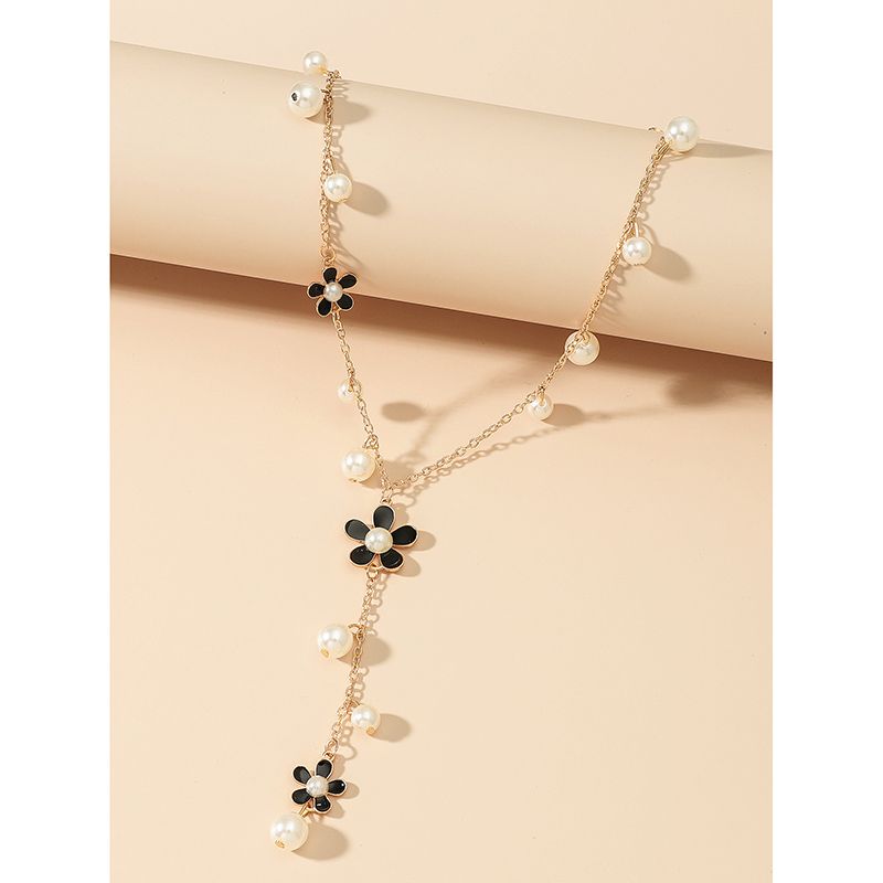 Mode Blume Legierung Inlay Künstliche Perle Halskette 1 Stück