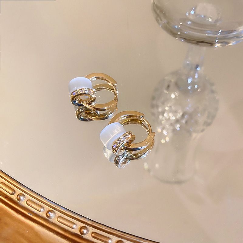 Mode Opal Zirkon Geometrische Kupfer Ohrringe Frauen Einfache Großhandel