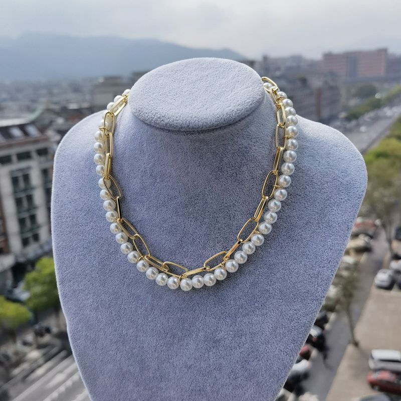 Nouvelle Mode Perlé Fait Main Perle Alliage Chaîne Multi-couche Collier Bracelet Ensemble