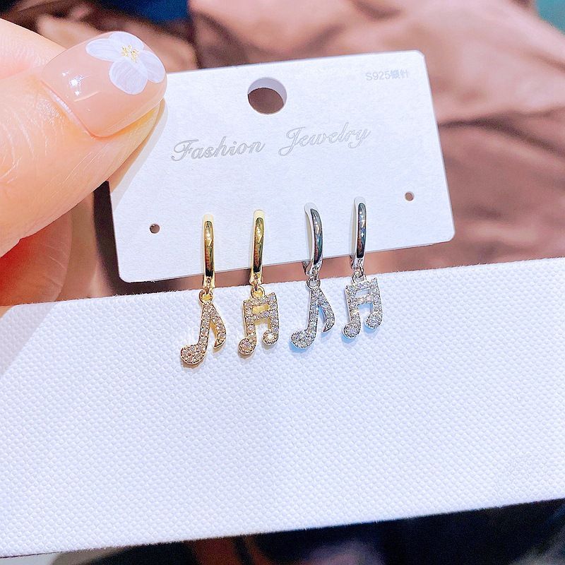 Fashion Micro Inlaid Zircon Notes Ear Clip Gold Plated Jewelry Wholesale