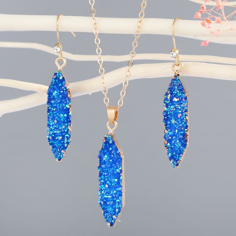 Blau Sapphire Halskette Diamant Harz Wasser Tropfen Ohrringe Halskette Set Ornament
