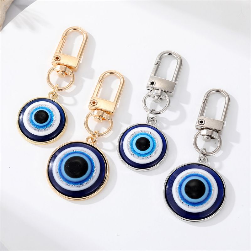 Fashion Alloy Inlaid Resin Eye Shaped Keychain Round Blue Eyes Bag Pendant Accessories