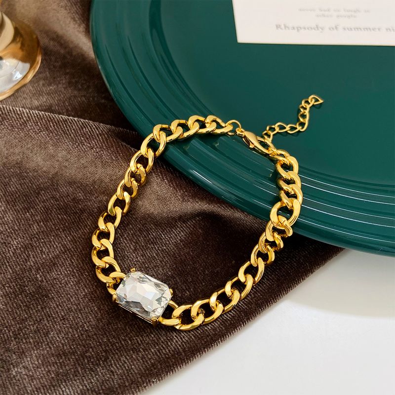 Fashion Green Square Zircon Grandeur Emerald Cuban Chain Thick Straps Bracelet