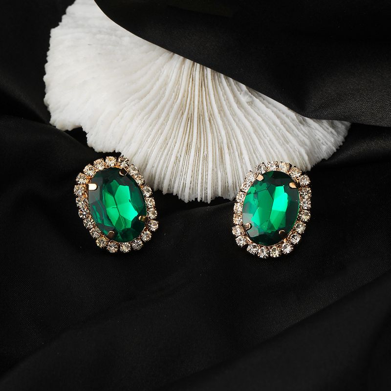 Fashion New Green Crystal Flowers Female Zircon-embedded Alloy Earrings