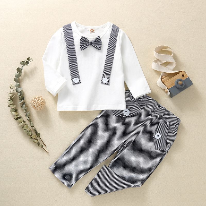 Children's Clothing Spring And Autumn Stripes Trousers Gentleman Pullover Baby Suit