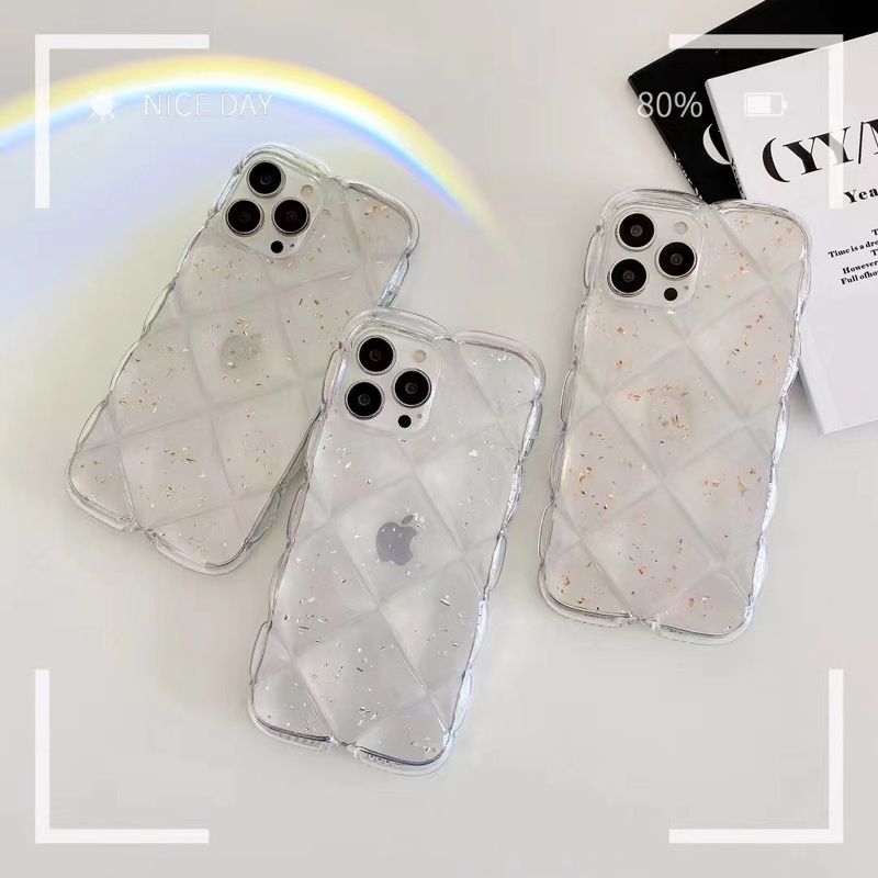 Fashion Rhombus Transparent Epoxy Glitter Iphone 13pro Max Phone Case