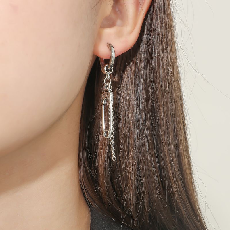 Fashion Stainless Steel Clip Buckle Retro Long Earrings