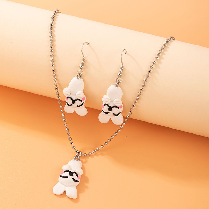 Fashion Cartoon Cute Bunny Polymer Clay Alloy Earrings And Necklace Set