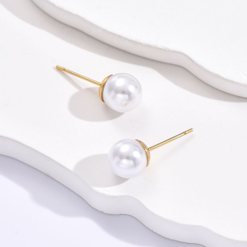 As Picture Fashion Ball 304 Stainless Steel Artificial Pearls 14K Gold Plated Ear Studs