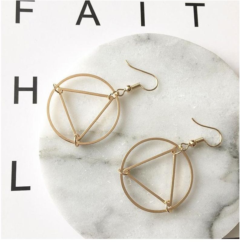 Fashion Simple Geometric Hollow Triangle Round Ring Earrings