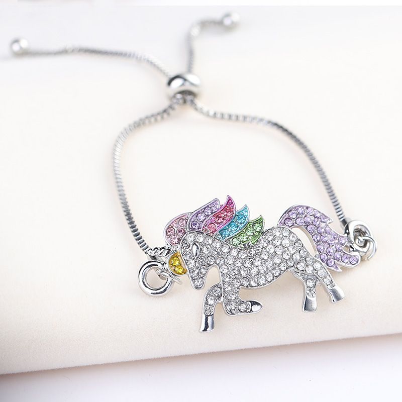 Fashion Elegant Colorful Rhinestone Inlaid Unicorn Adjustable Bracelet Ornament