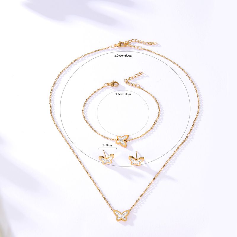201 Stainless Steel 18K Gold Plated Fashion Plating Butterfly Bracelets Earrings Necklace