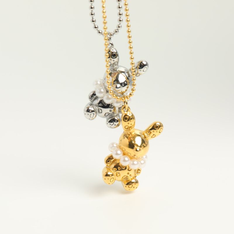 Romantic Exquisite Stainless Steel Cute Rabbit With Pearl Pendant Necklace 18k Gold