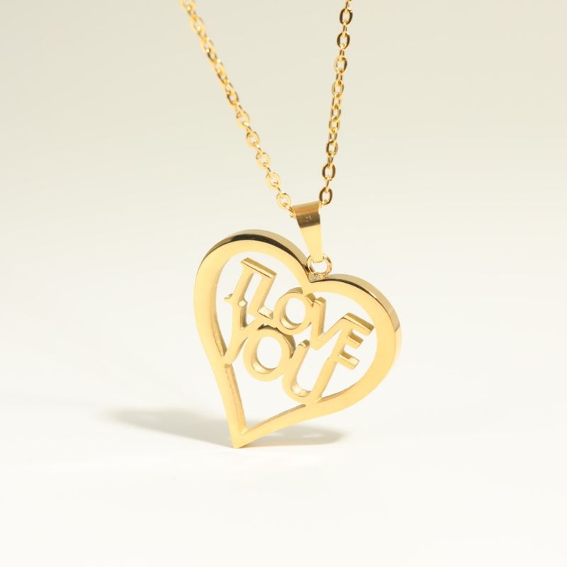 Hollow I Love You Big Stainless Steel Pendant Necklace  18k Gold Plated Jewelry