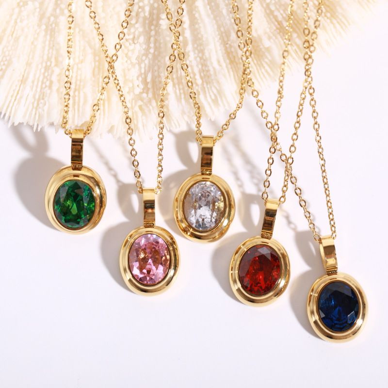Classic Multi-color Necklace Titanium Steel Electroplated 18k Gold Colorful Gem  Women's Necklace