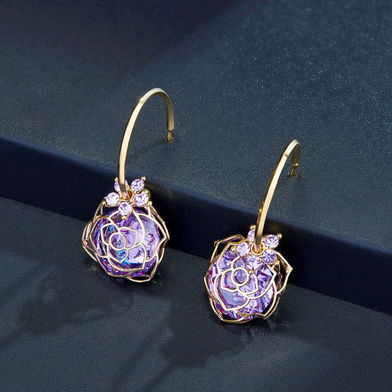Nouveau Cuivre Or-plaqué Violet Cristal Zircon Boucles D'oreilles