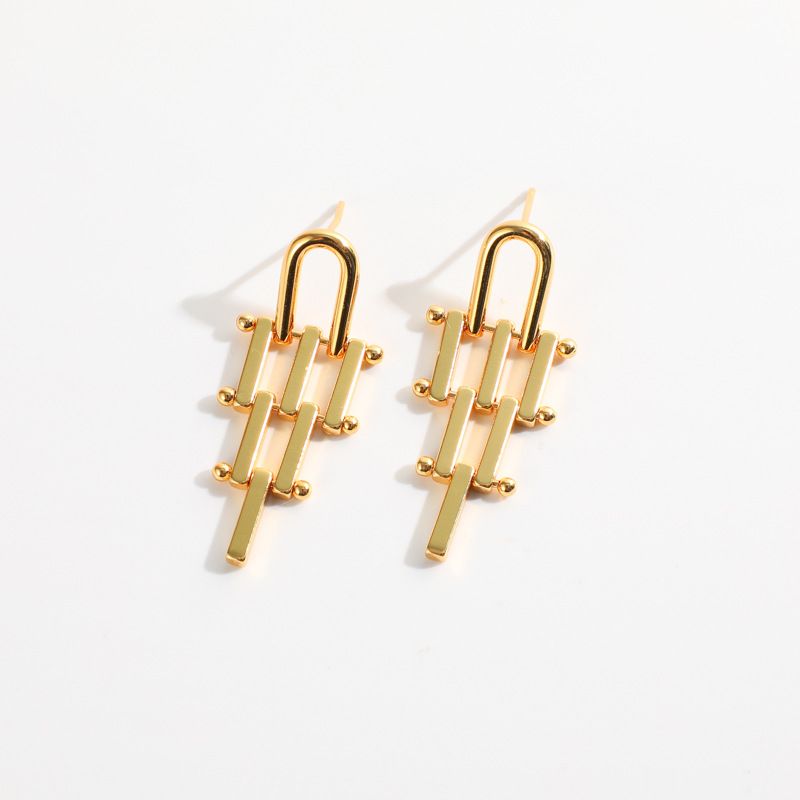 New Plated 14k Real Gold Long Irregular Geometric Copper Earrings