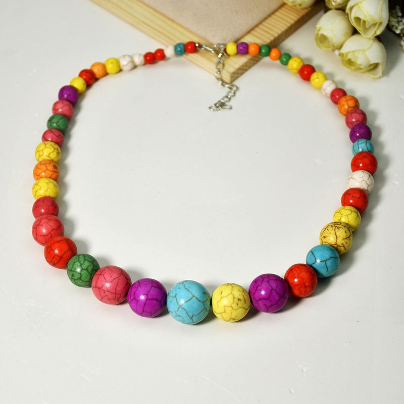 Retro Bohemian Ethnic Style Round Colorful Beads String Necklace Female Jewelry Wholesale
