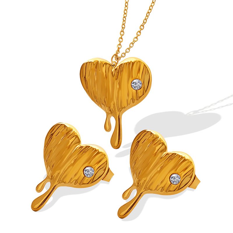 Fashion Melting Heart Zircon Inlaid Pendant Necklace Earrings Jewelry Set