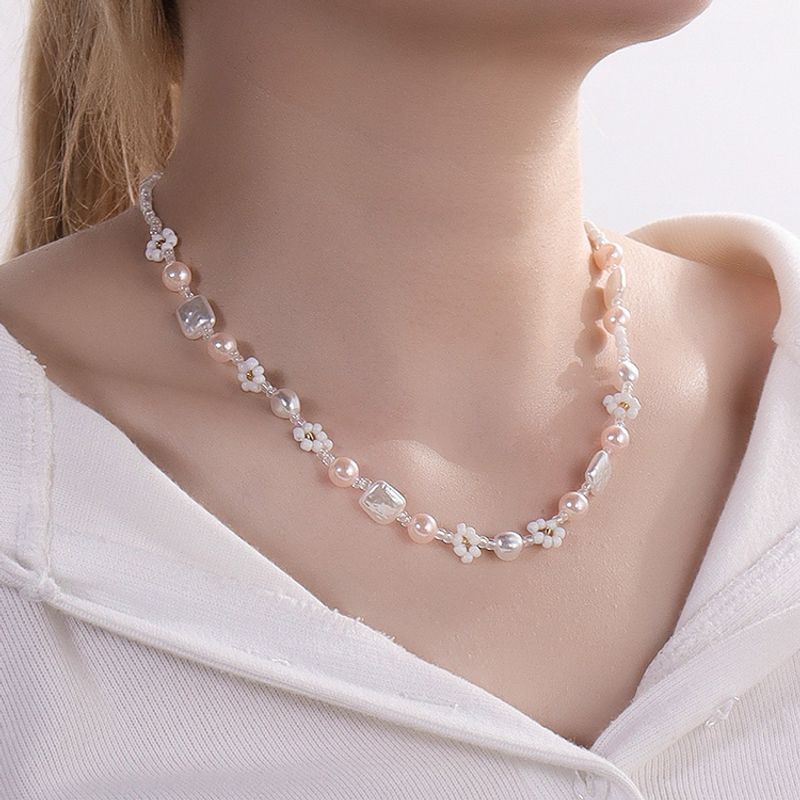 Mode Kreative Perle Geometrische Rosa Perle Perlen Halskette