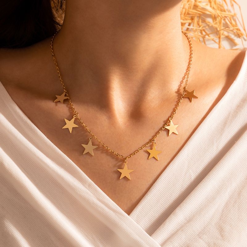 Hip Hop Style Geometric Five-pointed Star Pendant Single Layer Necklace