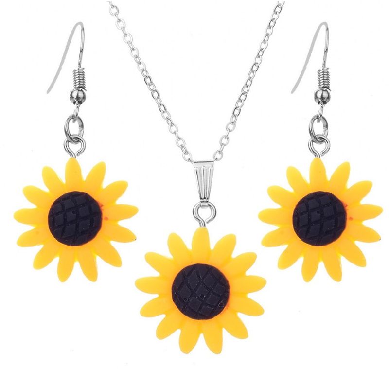 Fashion Multicolor Sunflower Shaped Set Resin Necklace Earrings