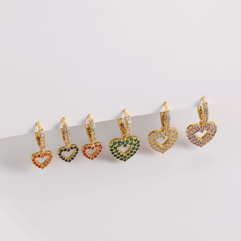 Micro Inlaid Zircon Peach Heart Earrings Small Circle Ear Clip Copper Earrings