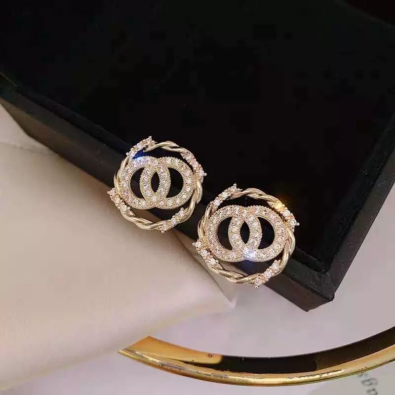 New Summer Golden Round Ring Rhinestone Inlaid Women's Earrings