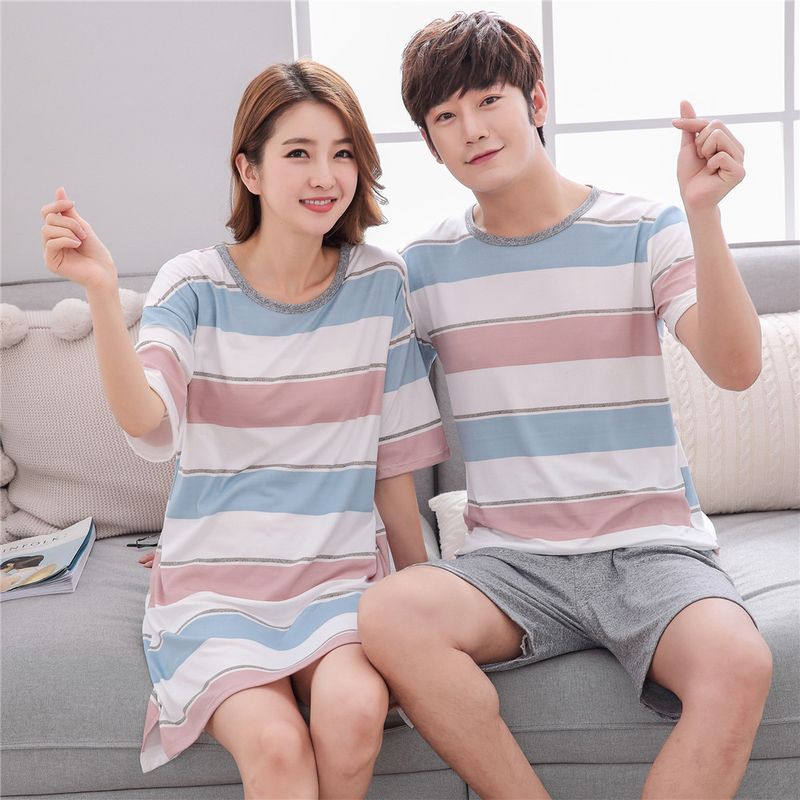 Cute Casual Style Short Sleeves Round Collar Polyester Lover’s Clothes Pajamas