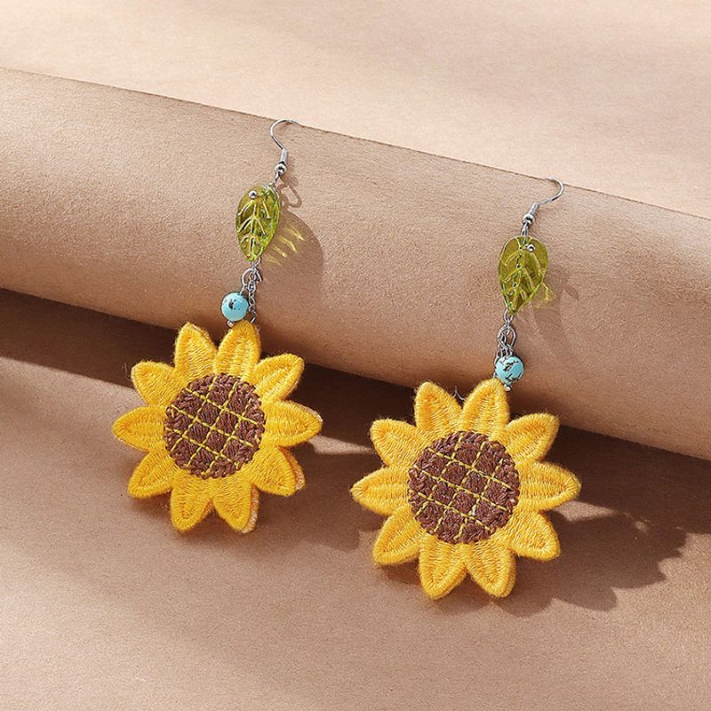 Women's Fashion Pastoral Sunflower Cloth Resin Resin Earrings Drop Earrings