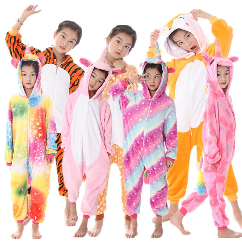 Komfortable Lose Flanell Kinder Cartoon Tier Form Ein-stück Pyjamas