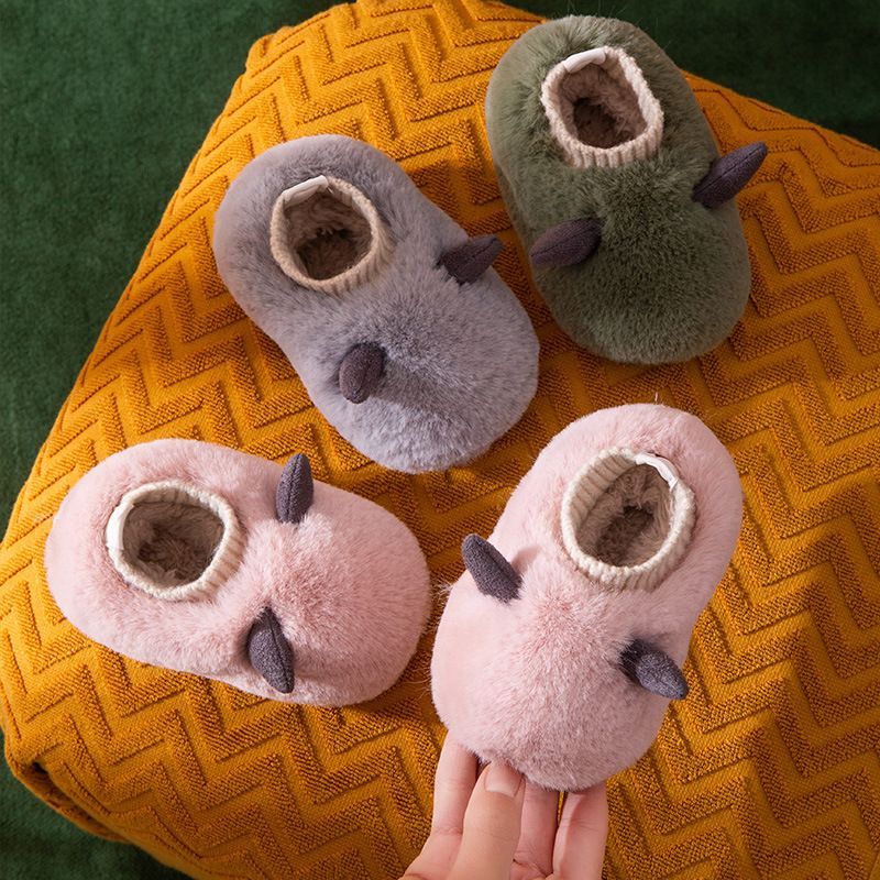 Cute Warm Soft Bottom Horn Shape Cotton Plush Tpr Sole Children's Slippers
